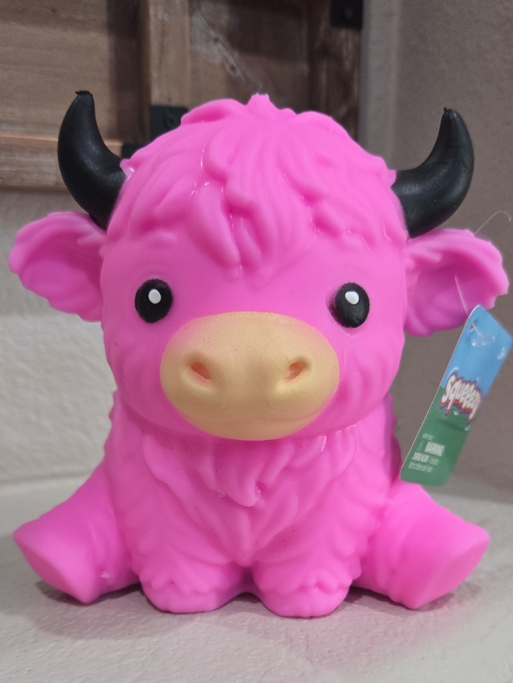 Pink Plush Cow Toy with Yellow Snout -